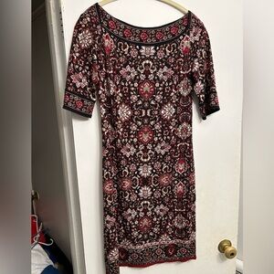 Max Studio Burgundy Patterned Midi Dress